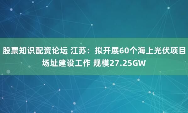 股票知识配资论坛 江苏：拟开展60个海上光伏项目场址建设工作 规模27.25GW