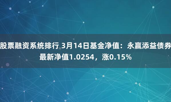 股票融资系统排行 3月14日基金净值：永赢添益债券最新净值1.0254，涨0.15%